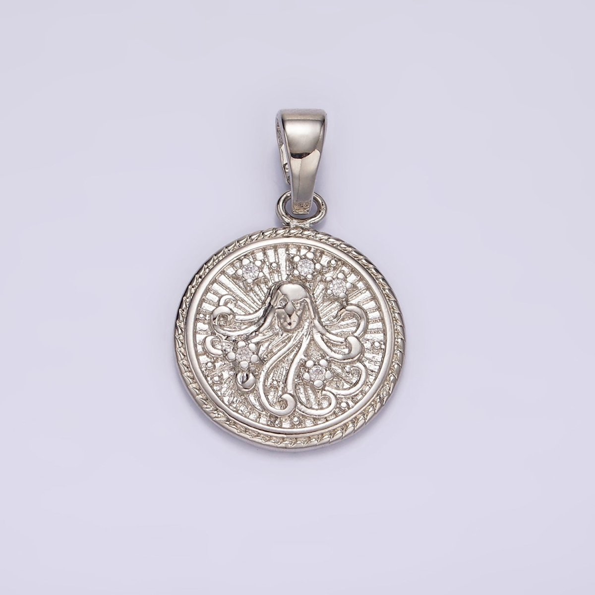 White Gold Filled Zodiac Sign Star CZ Medallion Personalized Pendant | A-A1701-A-A1706