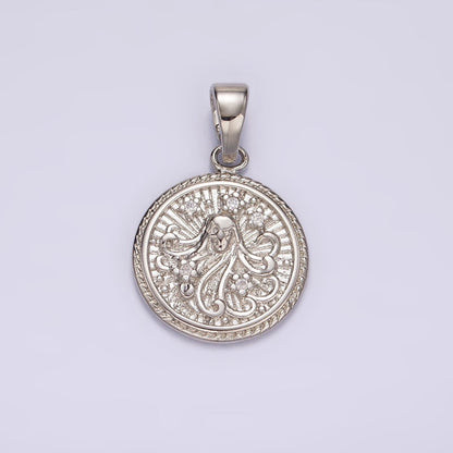 White Gold Filled Zodiac Sign Star CZ Medallion Personalized Pendant | A-A1701-A-A1706