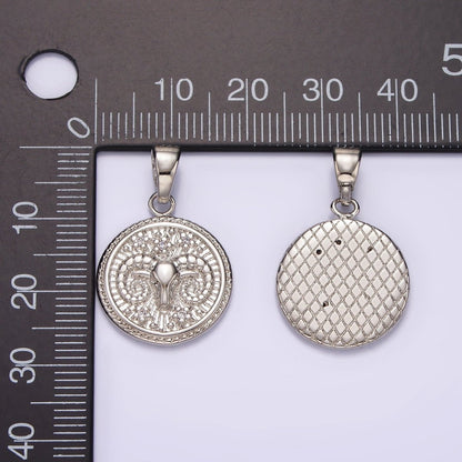 White Gold Filled Zodiac Sign Star CZ Medallion Personalized Pendant | A-A1701-A-A1706