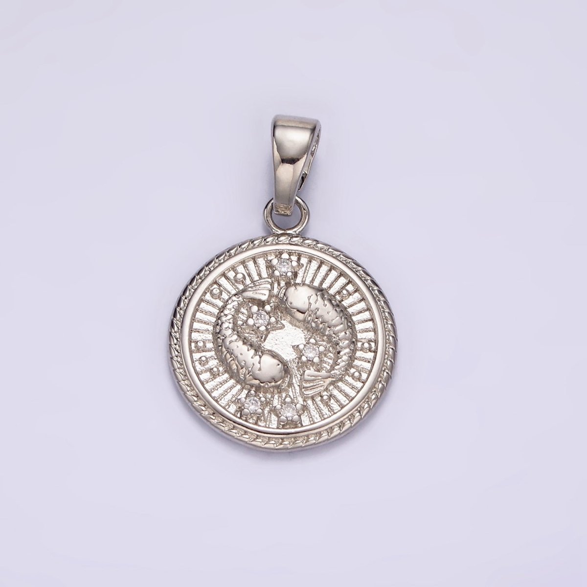 White Gold Filled Zodiac Sign Star CZ Medallion Personalized Pendant | A-A1701-A-A1706