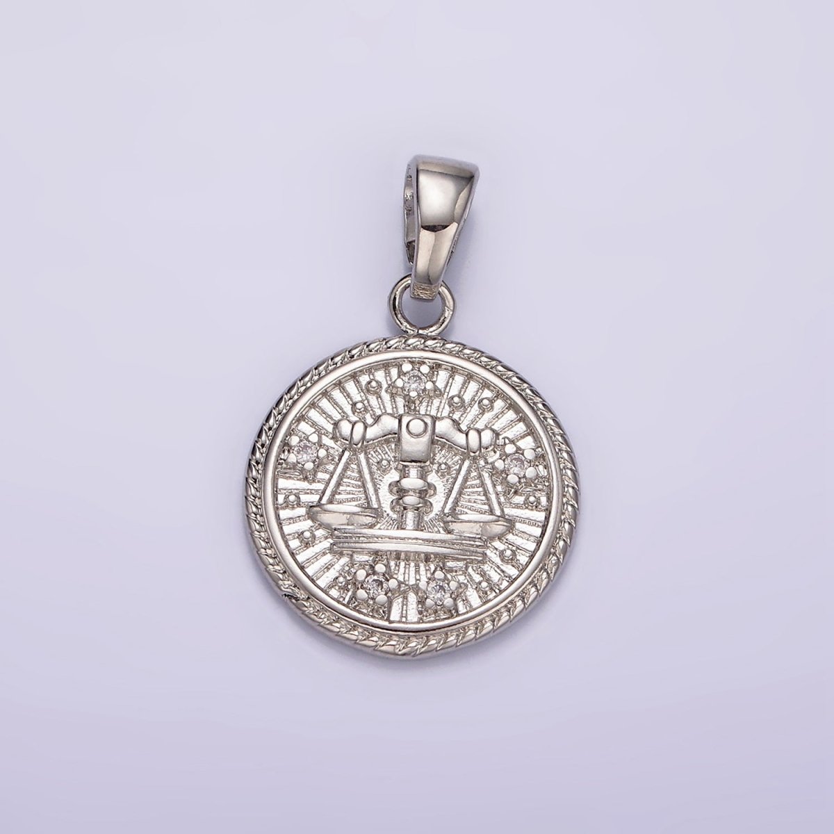 White Gold Filled Zodiac Sign Star CZ Medallion Personalized Pendant | A-A1701-A-A1706