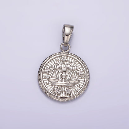 White Gold Filled Zodiac Sign Star CZ Medallion Personalized Pendant | A-A1701-A-A1706