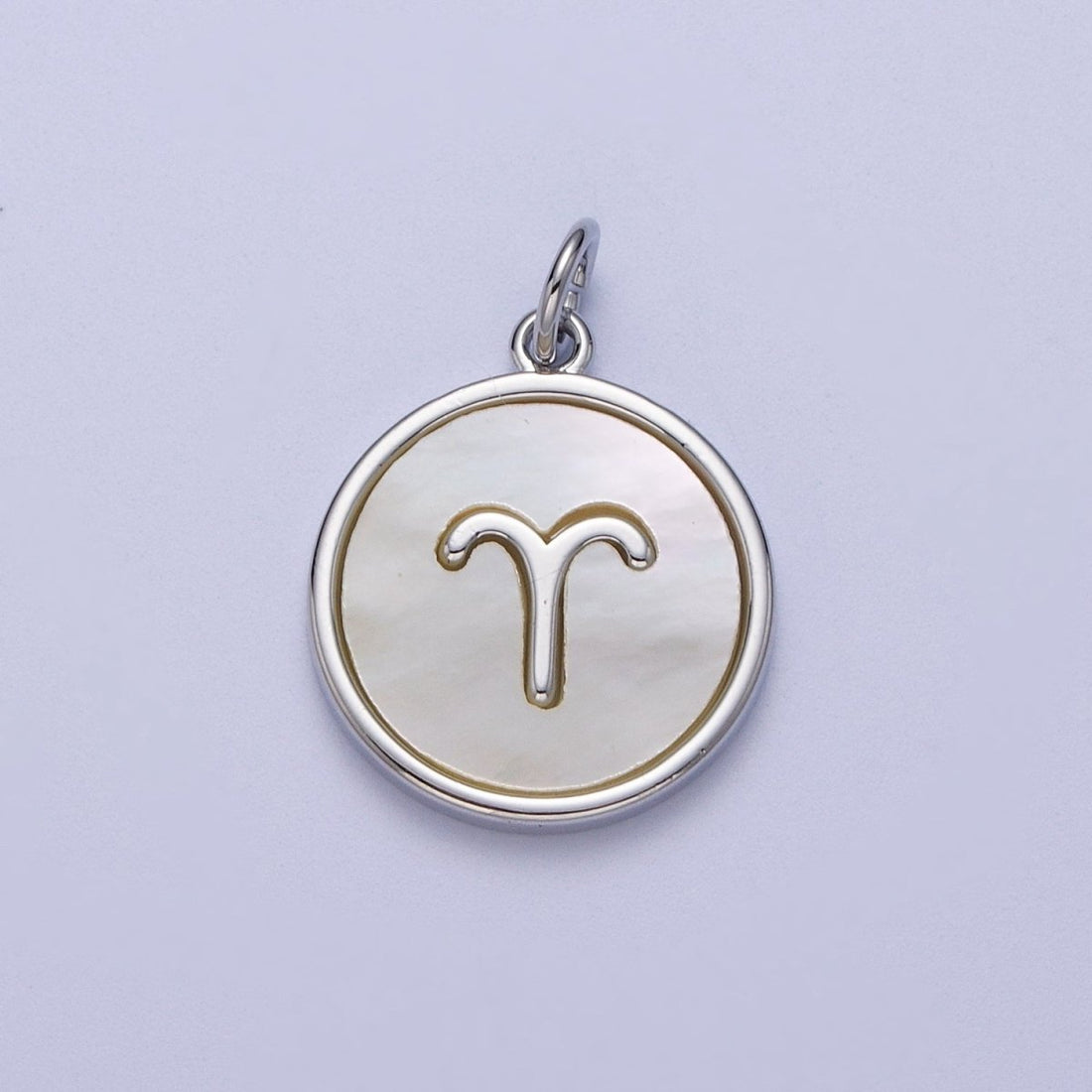 White Gold Filled Zodiac Signs Shell Pearl Round Coin Astrology Horoscope Silver Charm | A-A1731-A-A1736