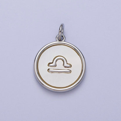 White Gold Filled Zodiac Signs Shell Pearl Round Coin Astrology Horoscope Silver Charm | A-A1731-A-A1736