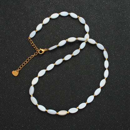 White Jade Beaded Chain Necklace 15.74 Inch with Extender | WA2581