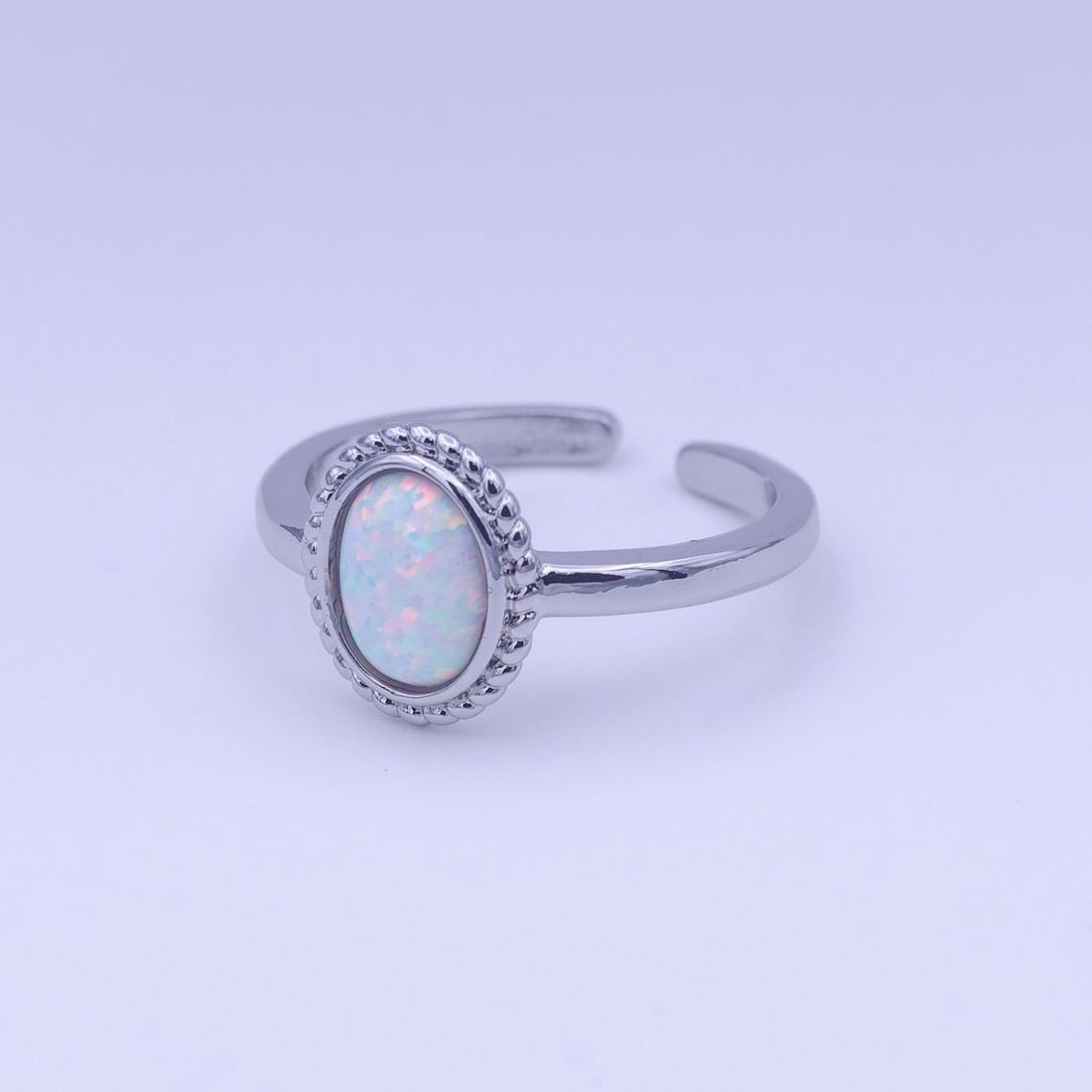 White Opal Braided Oval Minimalist Silver Ring | O-129