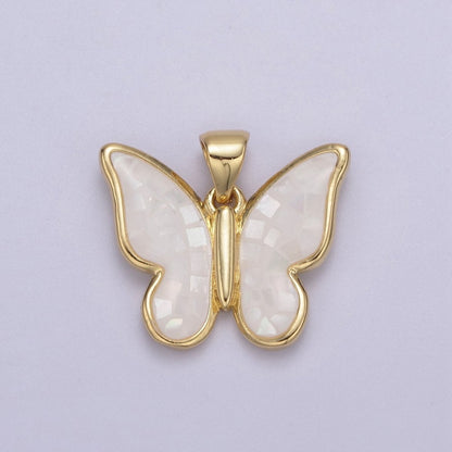 White / Pink / Blue / Green Opal Mariposa Butterfly Charm for Necklace, Dainty Butterfly Pendant for Jewelry Making Supply in Gold Filled H-583 H-589 H-596
