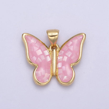 White / Pink / Blue / Green Opal Mariposa Butterfly Charm for Necklace, Dainty Butterfly Pendant for Jewelry Making Supply in Gold Filled H-583 H-589 H-596