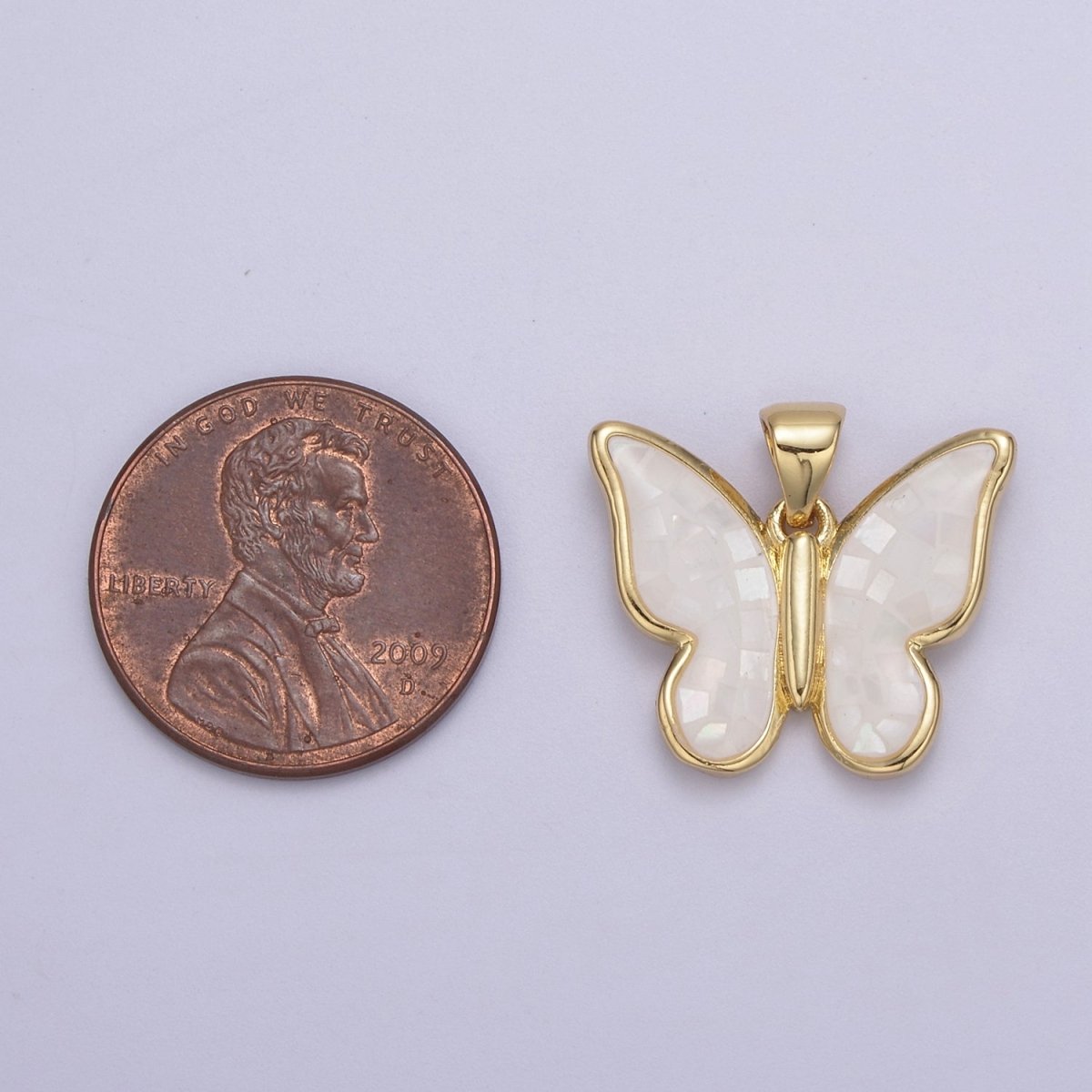 White / Pink / Blue / Green Opal Mariposa Butterfly Charm for Necklace, Dainty Butterfly Pendant for Jewelry Making Supply in Gold Filled H-583 H-589 H-596