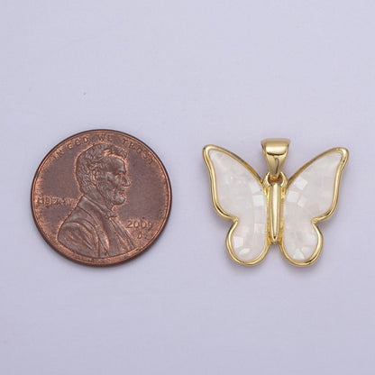 White / Pink / Blue / Green Opal Mariposa Butterfly Charm for Necklace, Dainty Butterfly Pendant for Jewelry Making Supply in Gold Filled H-583 H-589 H-596