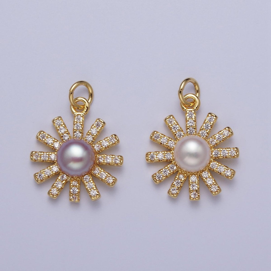 White / Purple Shell Pearl Celestial Micro Paved CZ Sun Flower Charm | N-645