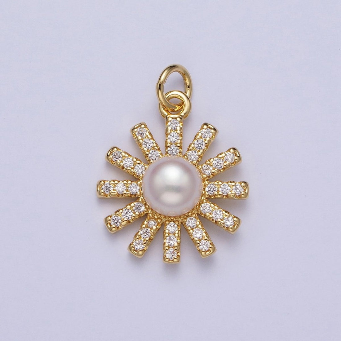White / Purple Shell Pearl Celestial Micro Paved CZ Sun Flower Charm | N-645