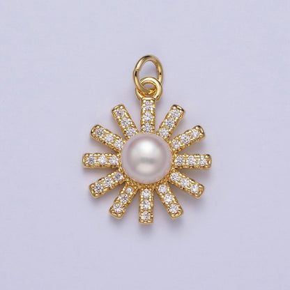 White / Purple Shell Pearl Celestial Micro Paved CZ Sun Flower Charm | N-645