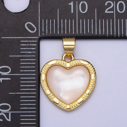 White Shell Pearl Heart Valentine Line Textured Minimalist Gold Pendant | AA152