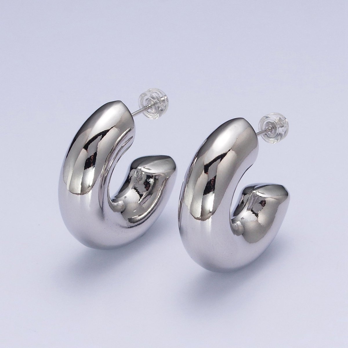 Wide Chubby C Shaped Hoop Stud Earrings in Gold &amp; Silver | AD-504 AD-505