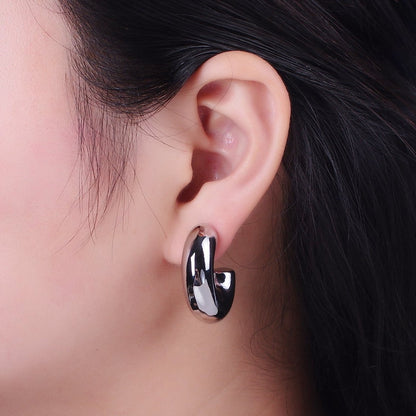 Wide Chubby C Shaped Hoop Stud Earrings in Gold &amp; Silver | AD-504 AD-505