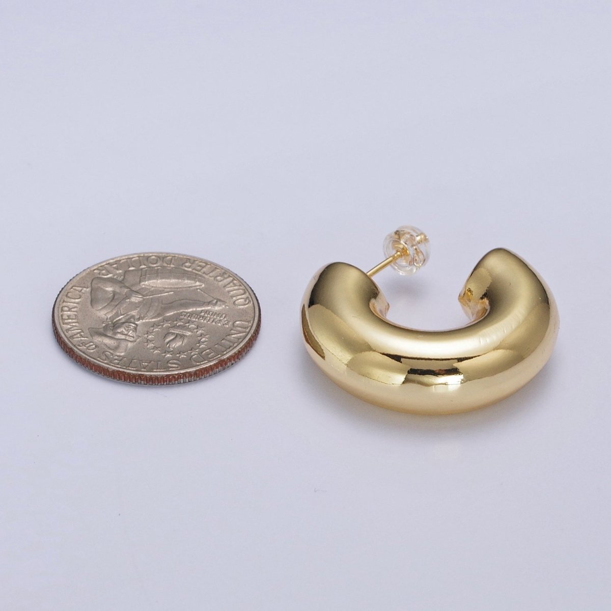 Wide Chubby C Shaped Hoop Stud Earrings in Gold &amp; Silver | AD-504 AD-505