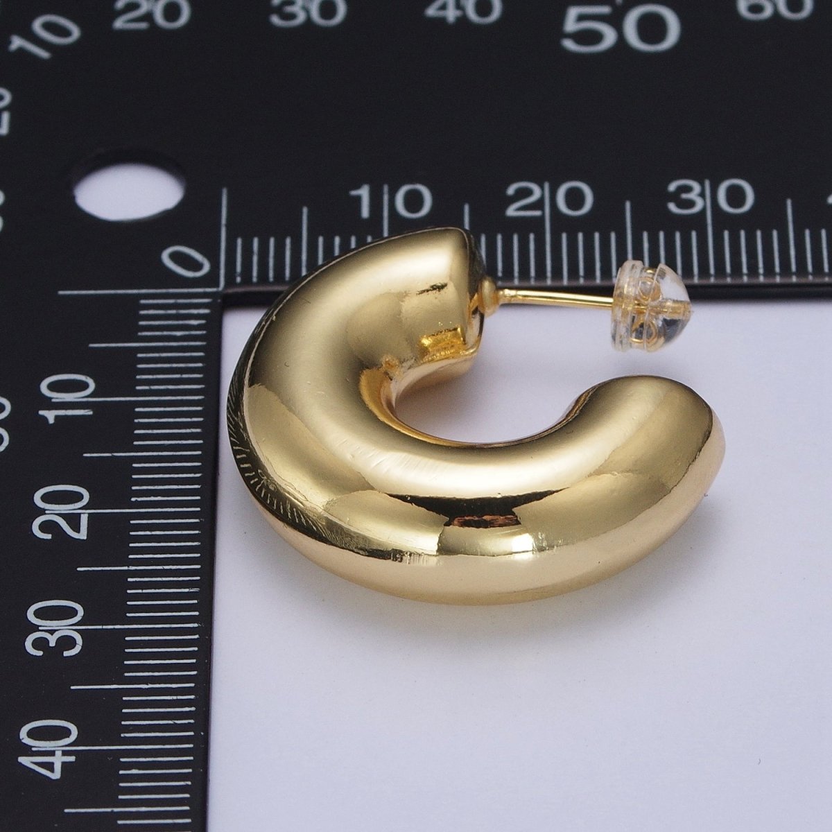Wide Chubby C Shaped Hoop Stud Earrings in Gold &amp; Silver | AD-504 AD-505
