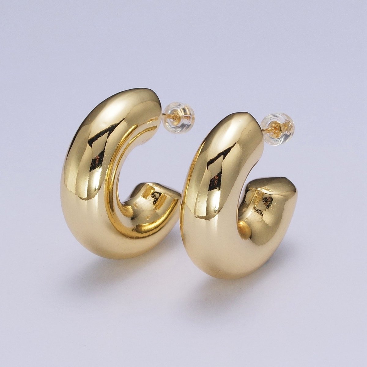 Wide Chubby C Shaped Hoop Stud Earrings in Gold &amp; Silver | AD-504 AD-505