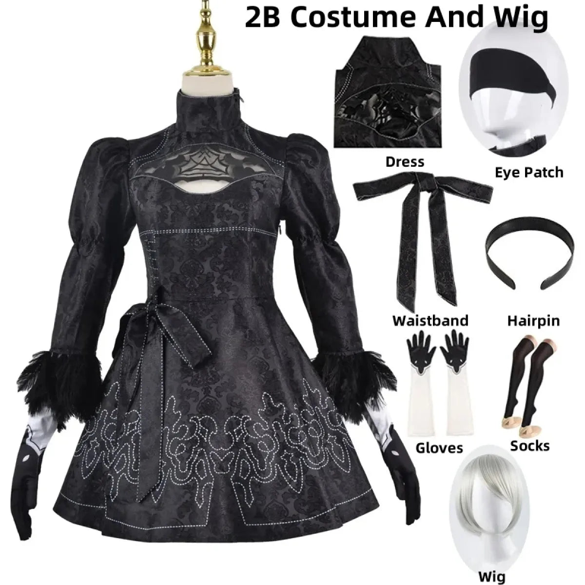 NieR: Automata 9S &amp; 2B Cosplay Costume with Wig and Accessories
