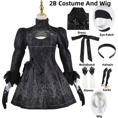 NieR: Automata 9S &amp; 2B Cosplay Costume with Wig and Accessories