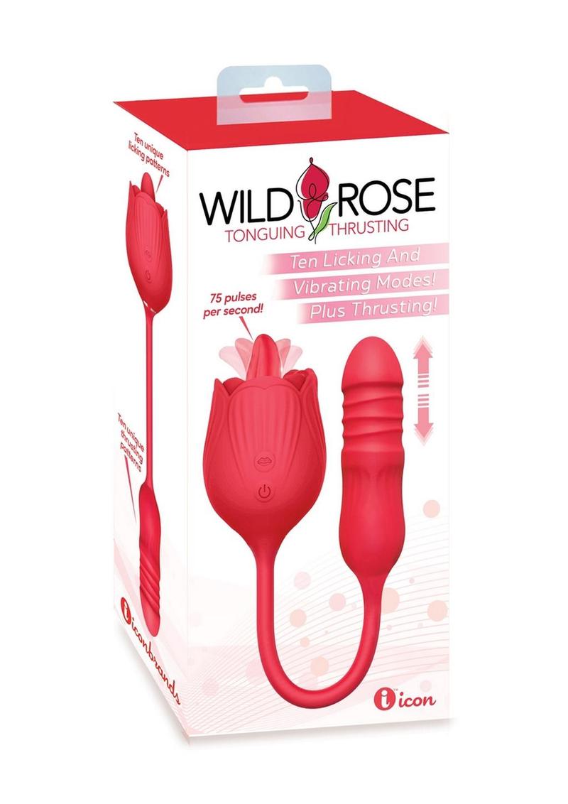 Wild Rose Tonguing And Thrusting Rechargeable Dual Silicone Vibrator