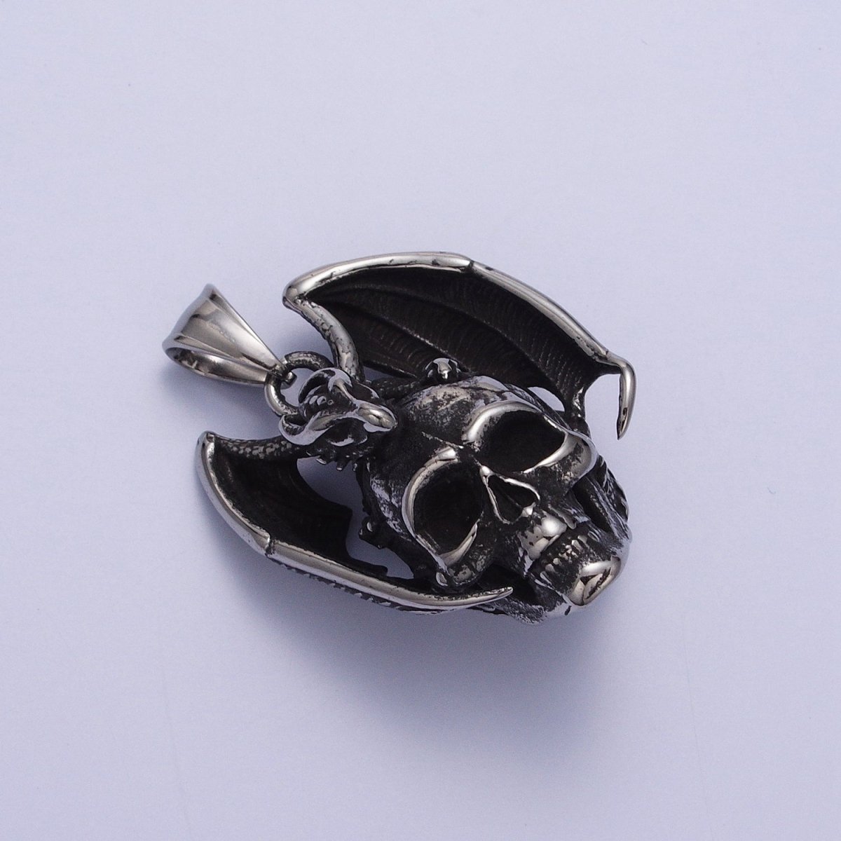 Winged Dragon on Skull Skeleton Stainless Steel Pendant in Gold &amp; Silver | X-667 X-668