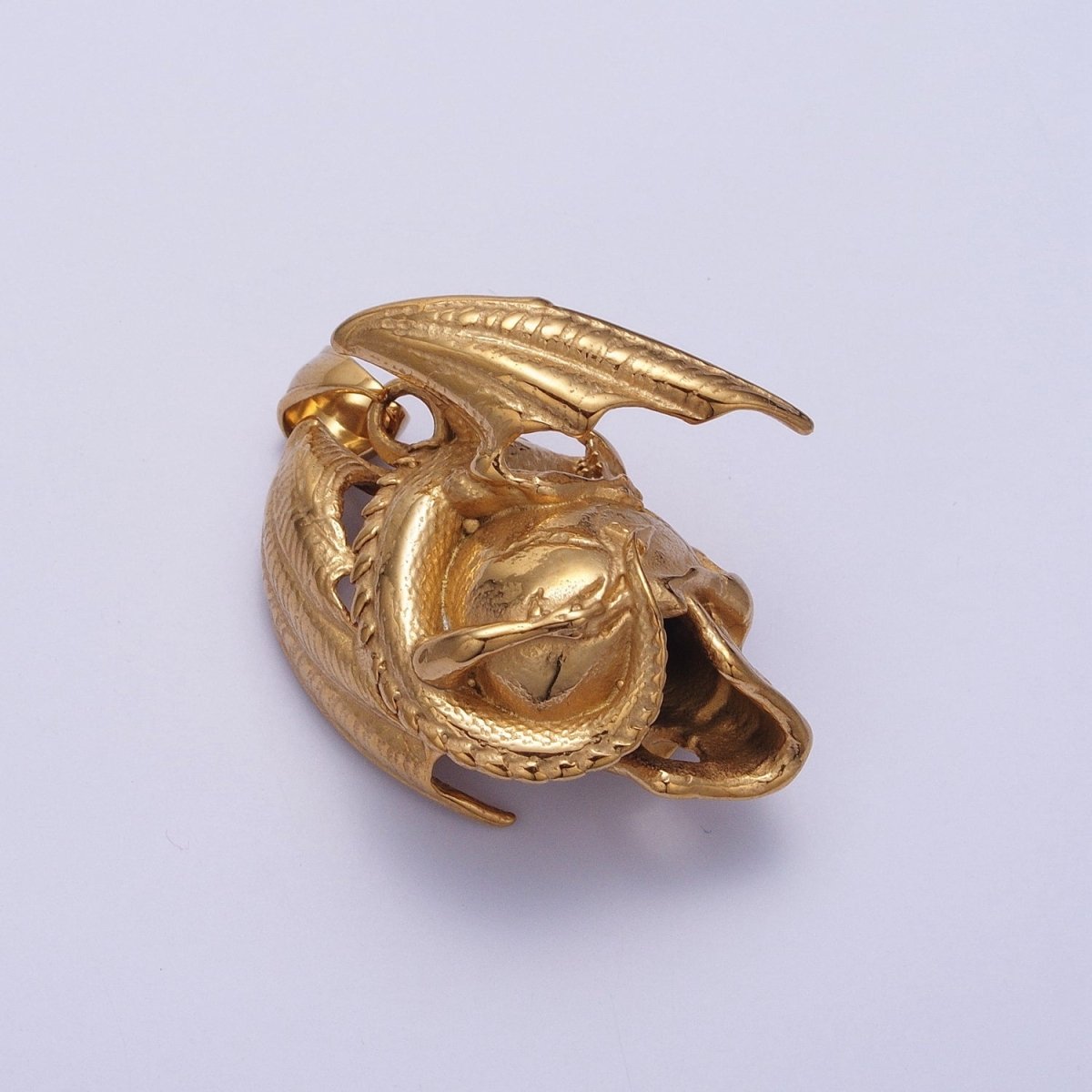 Winged Dragon on Skull Skeleton Stainless Steel Pendant in Gold &amp; Silver | X-667 X-668