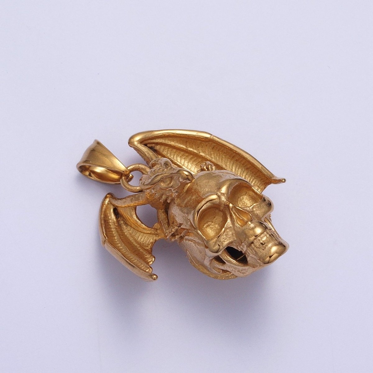 Winged Dragon on Skull Skeleton Stainless Steel Pendant in Gold &amp; Silver | X-667 X-668