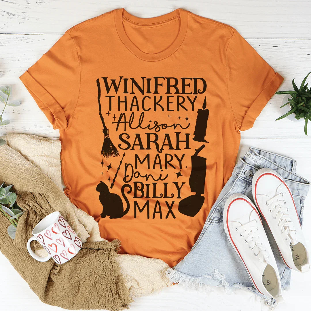 Spooky 90s Cult Movie Graphic Shirt – "Winifred Thackery Allison Sarah Mary Dani Billy Max" Tee