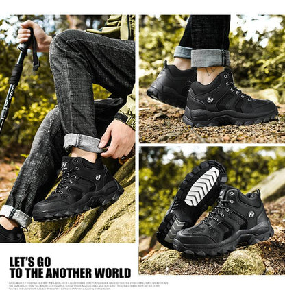 Winter Ankle Boots Mens Snow Warm Fur Leather Hiking Boots Outdoor Hunting Men&