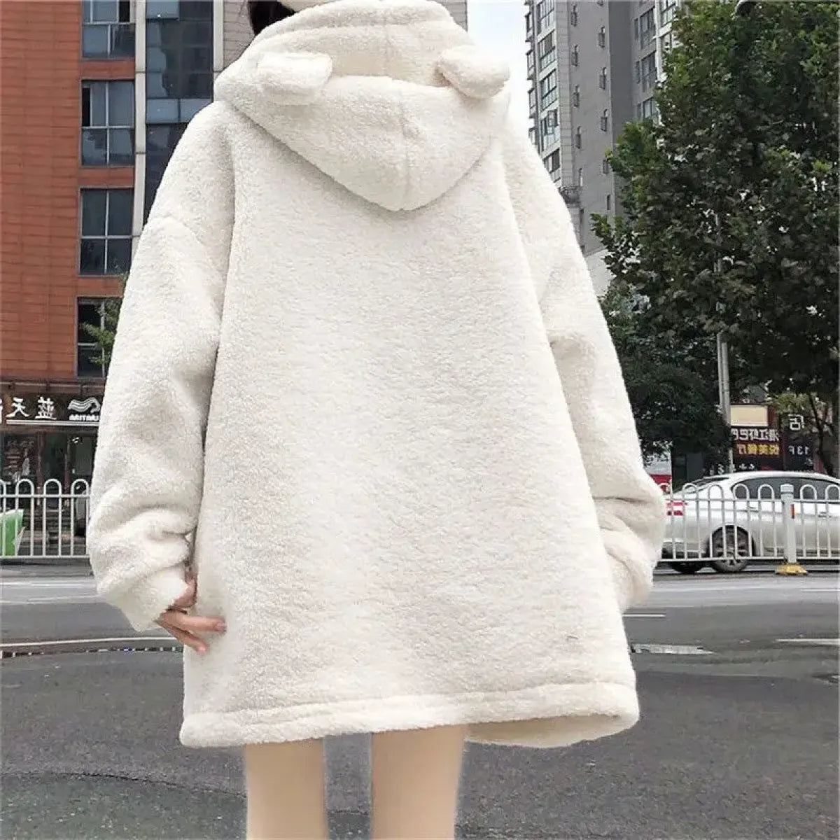 Winter Teddy Coat Women’s Oversized Hooded Jacket with Bows and Pockets