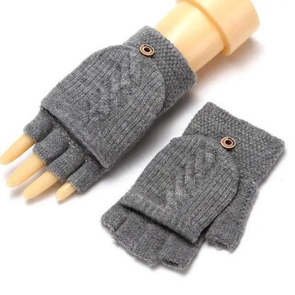Winter Warm Thickening Wool Gloves Knitted Flip Fingerless Exposed Finger Thick Gloves Mittens Soft Cold Weather Women Gloves