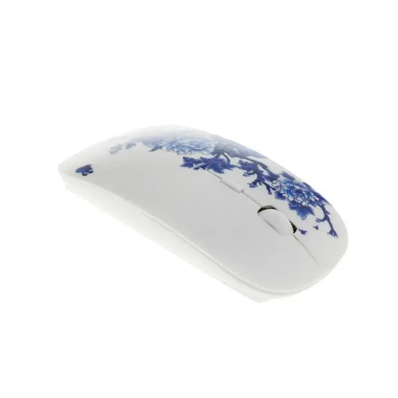Wireless Blue White Flower Pattern Mouse Optical Mice 1600 DPI Wireless Mouse Portable Mobile Office USB Mouse