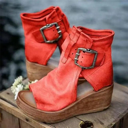 Womens Red Sandals Summer Retro Peep Toe Elegant Comfortable Leather Design For Women