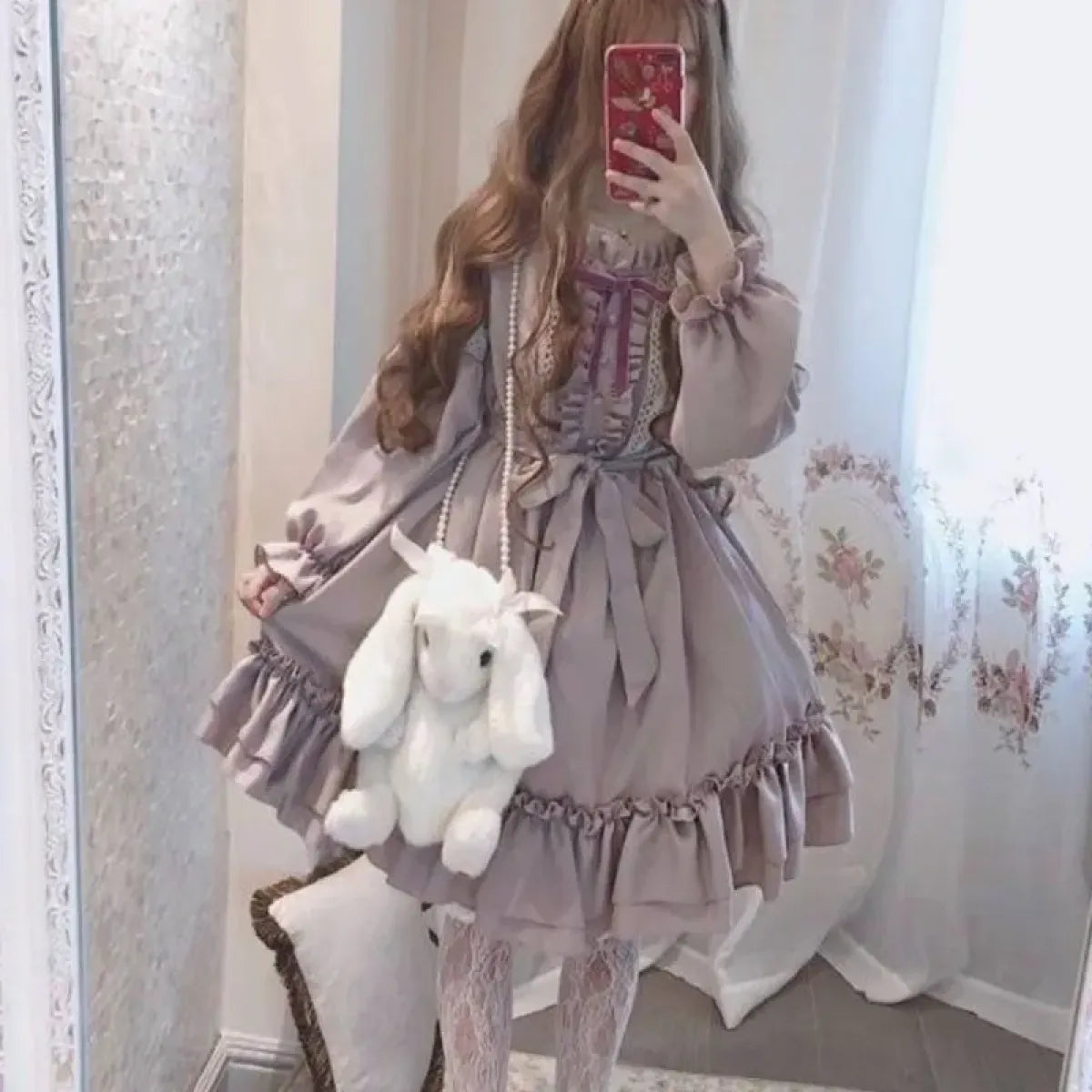 Alice in Wonderland Lolita Dress – Harajuku Fairycore Long Sleeve OP with Lace Trim