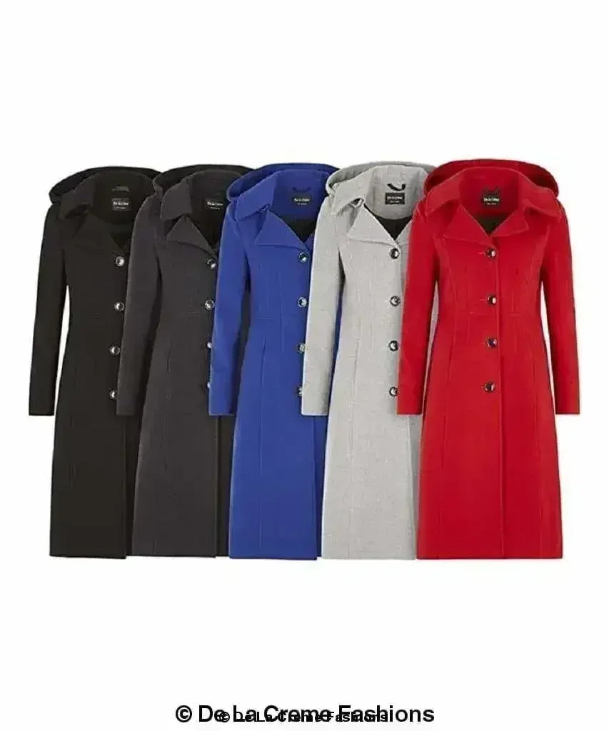 Wool Blend Hooded Mid Length Coat (1704)