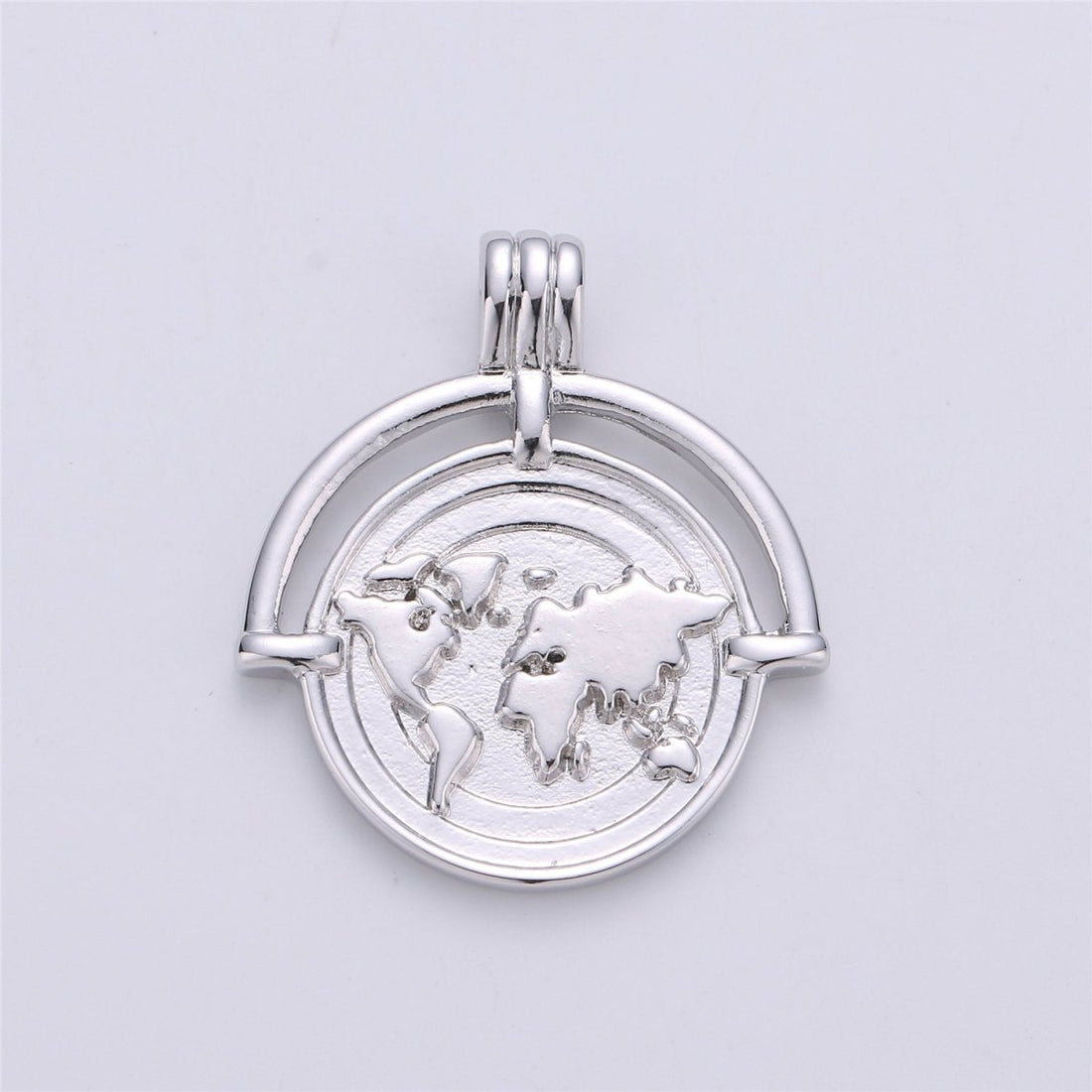 World Traveller Charm, 14K Gold Filled / White Gold Pendant Round Earth Globe Travel Vacay Coin Medallion Necklace Charm for Jewelry Making E-279