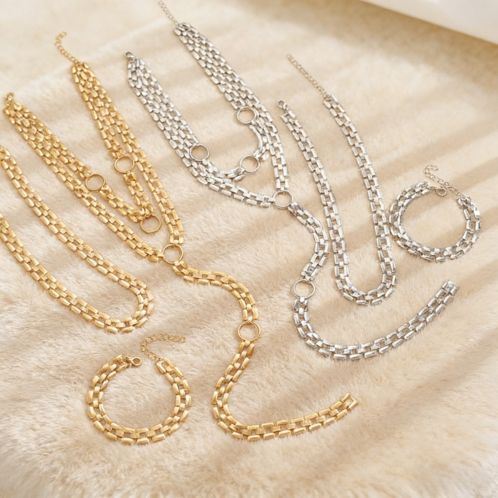Y-Shaped Layered Necklace &amp; Bracelet Set
