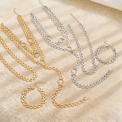 Y-Shaped Layered Necklace &amp; Bracelet Set