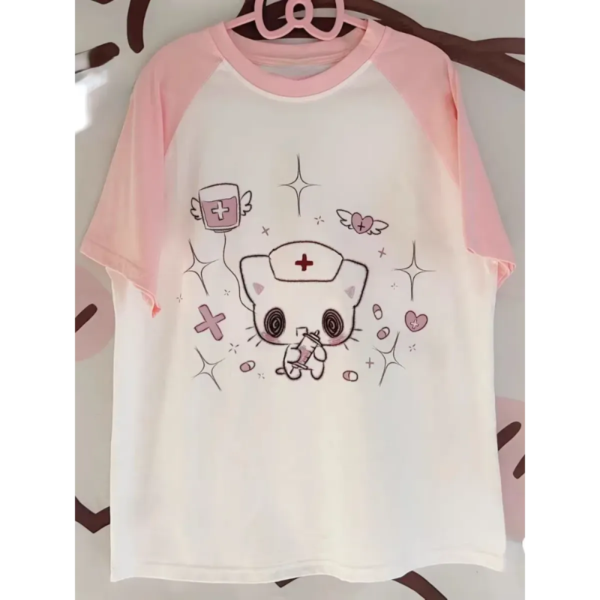 Kawaii Cartoon Patchwork T-Shirt – Harajuku Y2K Aesthetic Top
