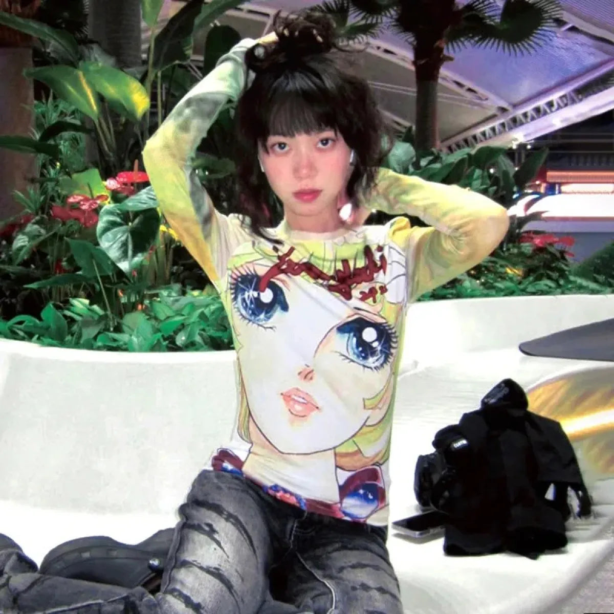 Y2K Anime Print Long Sleeve Tee – Harajuku Kawaii 2000s Aesthetic T-Shirt