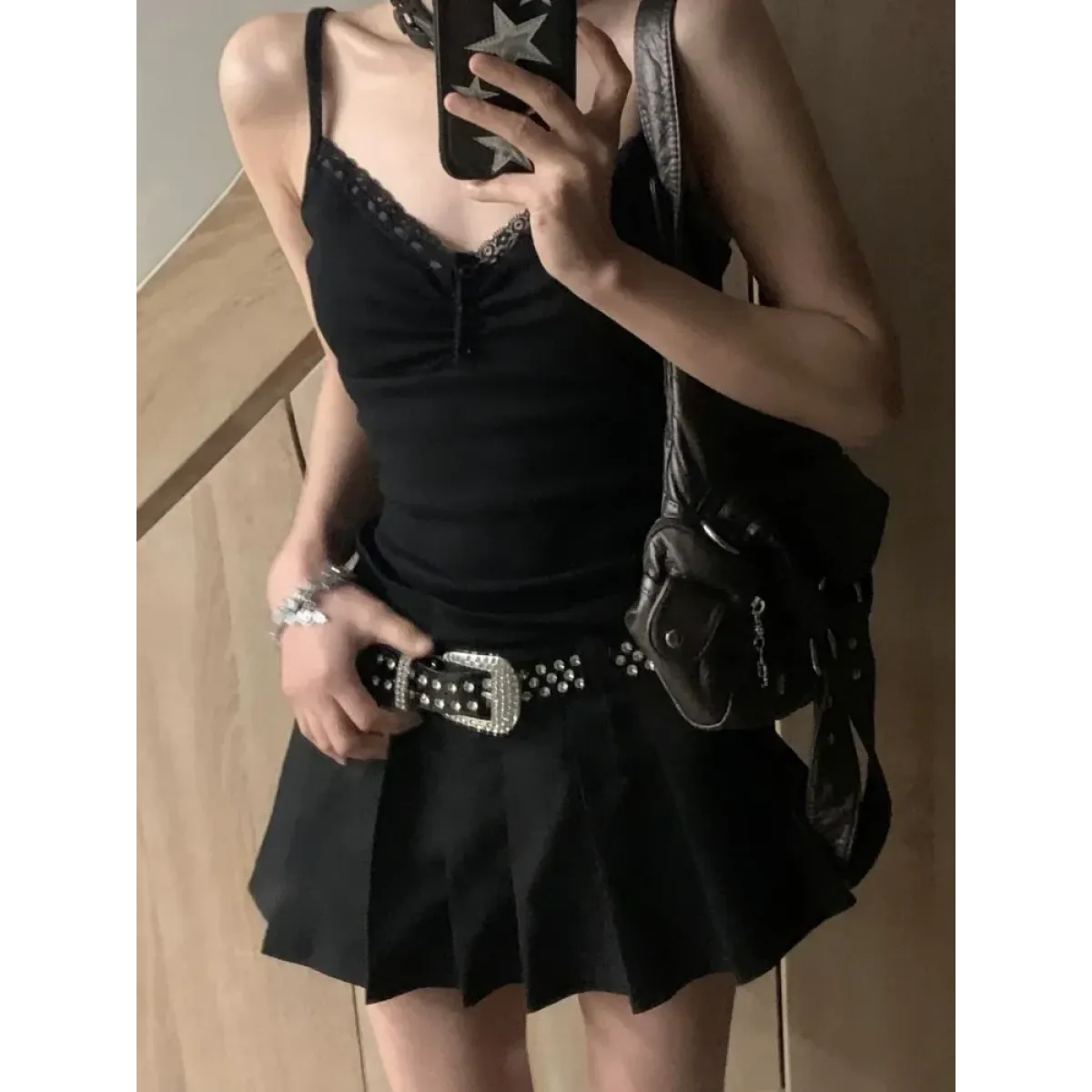 Black Lace Trim Tank Top – Y2K Gothic Coquette Punk Grunge Crop Top