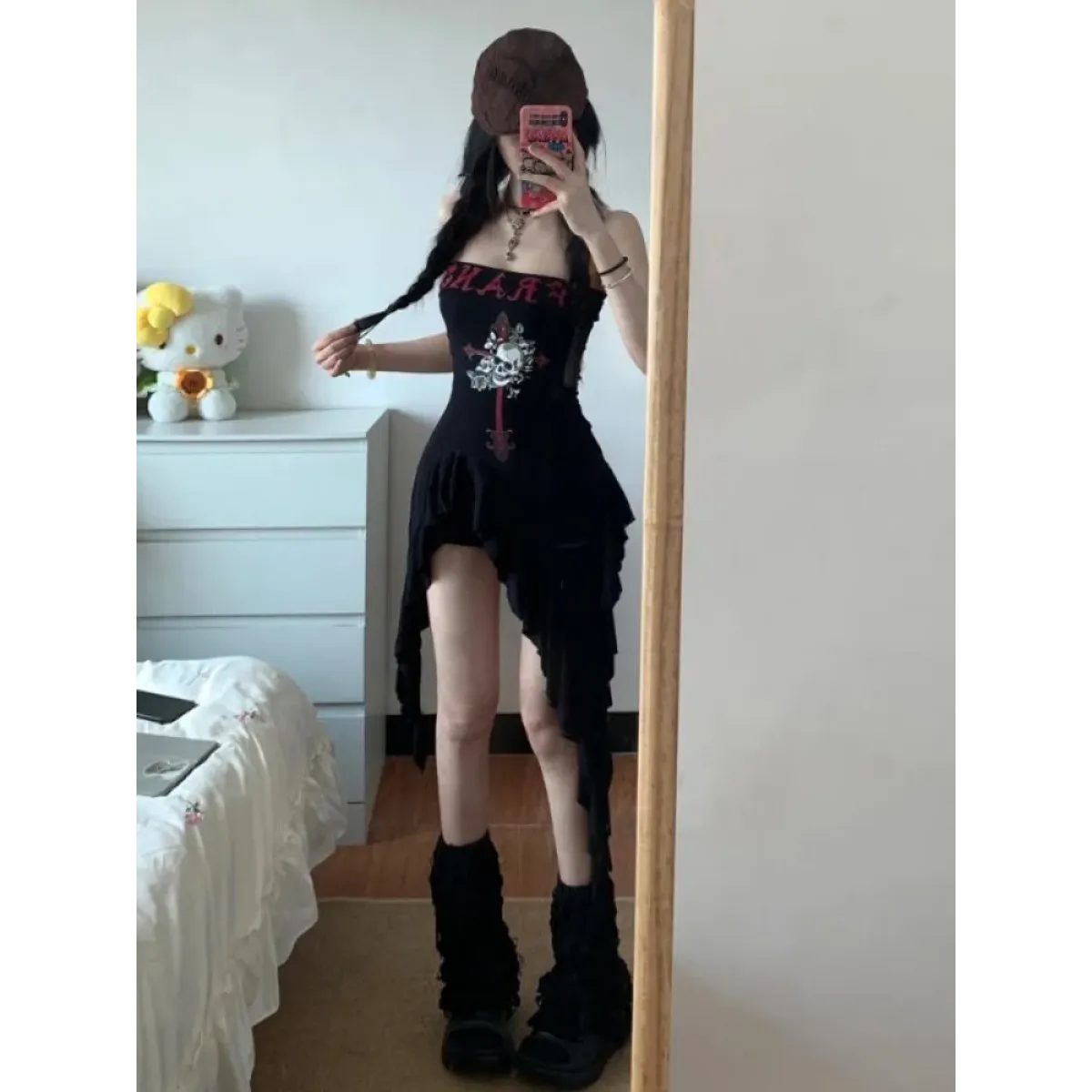 Strapless Irregular Hem Dress – Y2K Gothic Harajuku Punk Style
