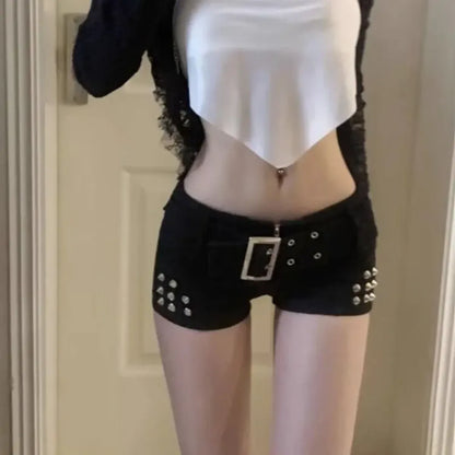 Low Waist Rivet Shorts – Y2K Grunge Harajuku Denim Bottoms