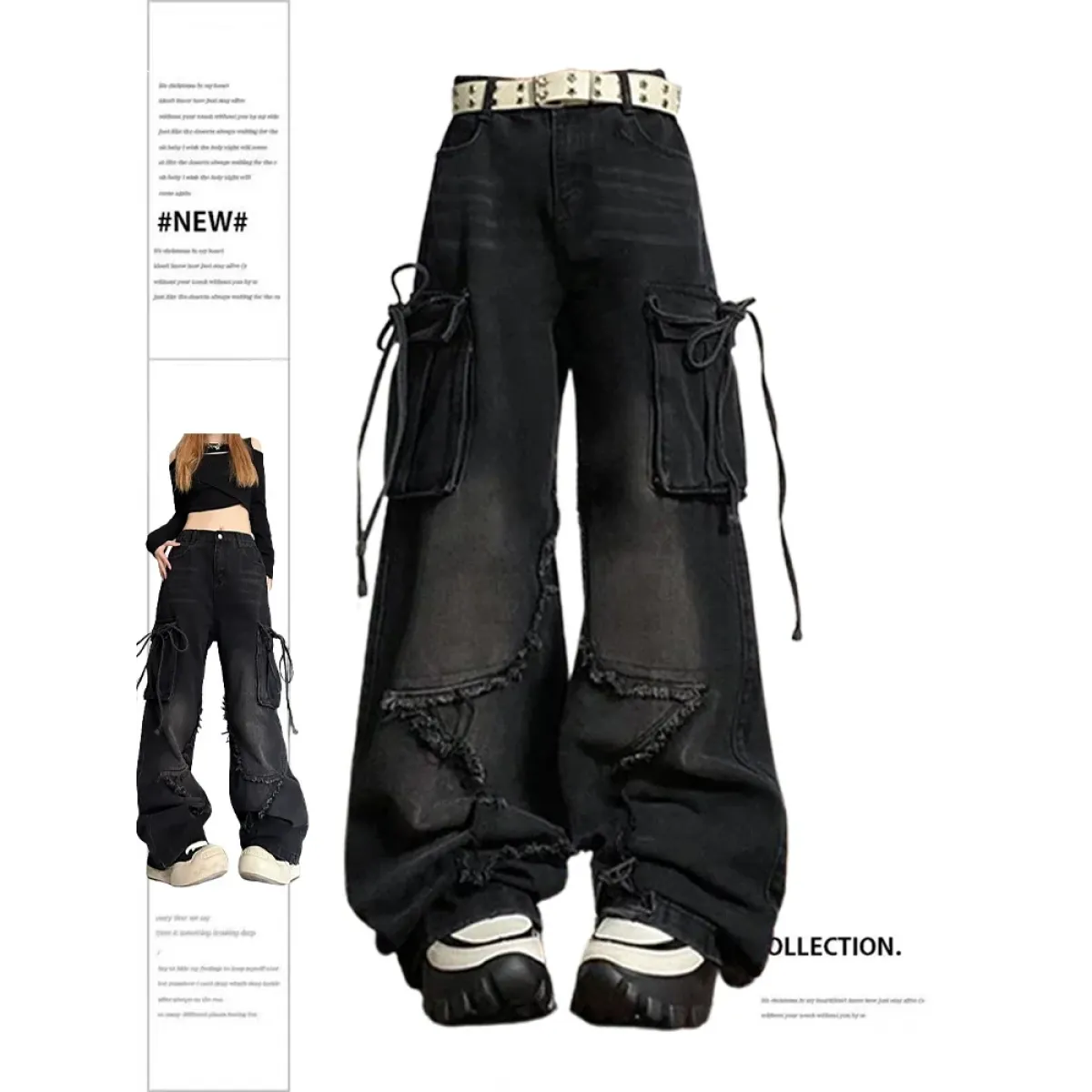Gothic Baggy Cargo Jeans – Y2K Harajuku Grunge Pants