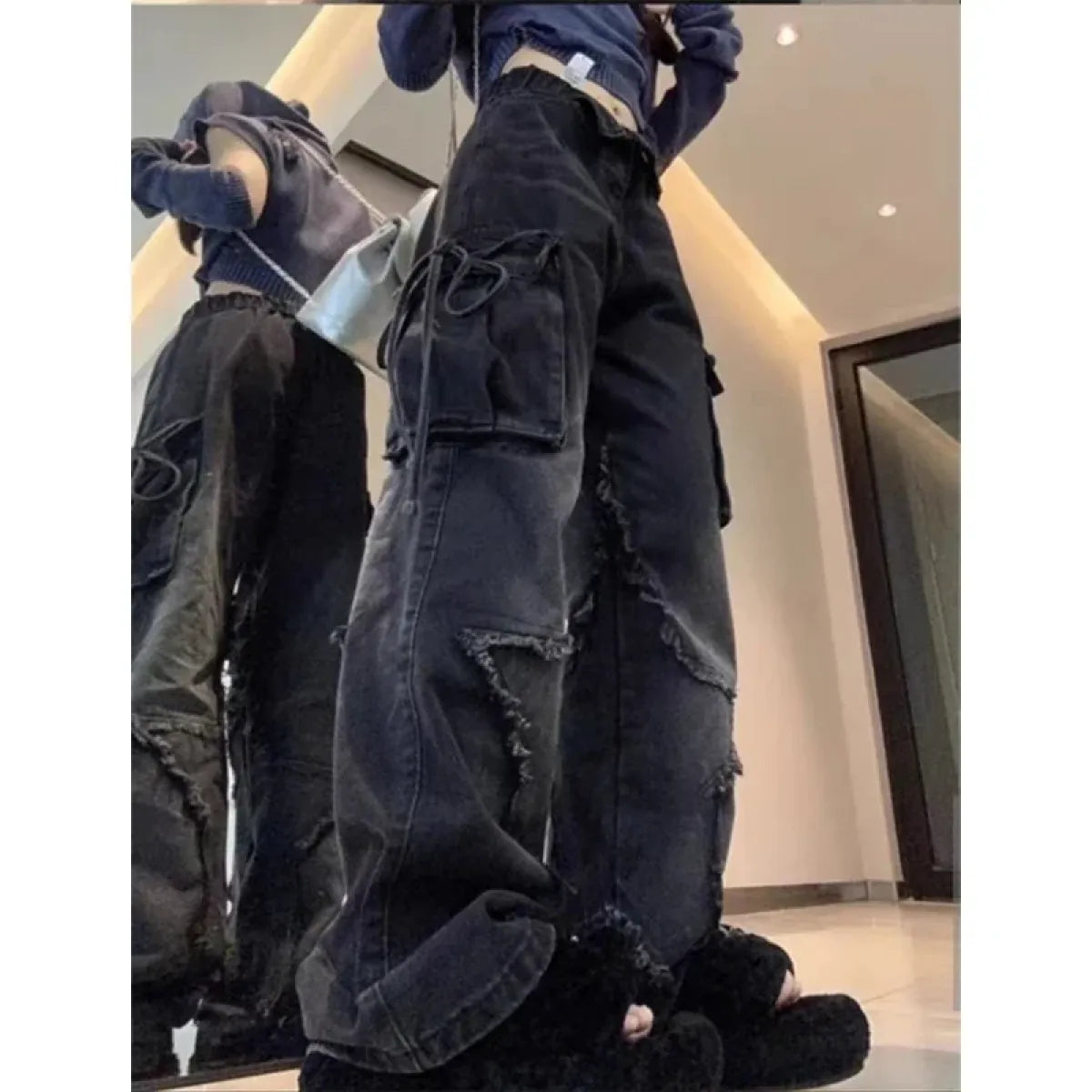 Gothic Baggy Cargo Jeans – Y2K Harajuku Grunge Pants