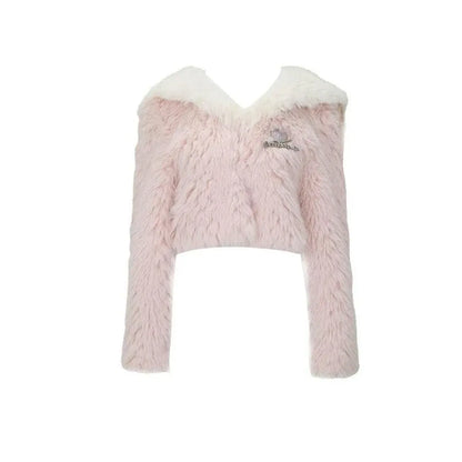 Kawaii Faux Fur Coat &amp; Mini Skirt Set – Y2K Harajuku Outfit