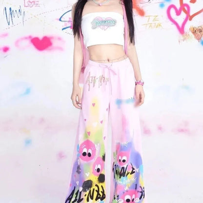 Graffiti Wide-Leg Pants – Y2K Harajuku Streetwear Aesthetic