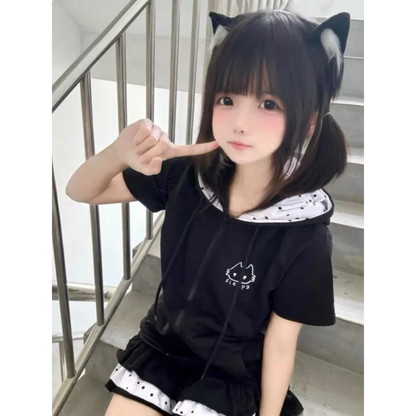 Y2K Kawaii Cat T-Shirt – Sweet Harajuku Patchwork Soft Girl Top
